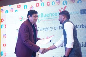 Shubham Patidar Wins Top Honors in Digital Marketing at Influencer X Award Show 2023.