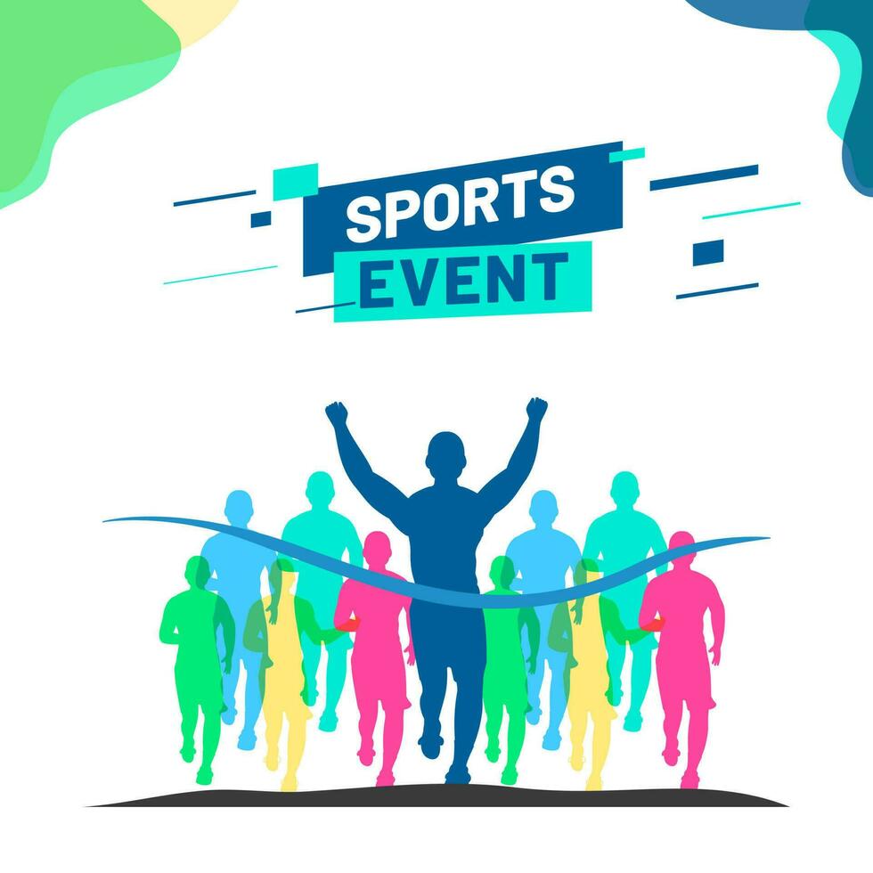 sports-event-concept-with-silhouette-athletics-running-cross-ribbon-on-white-background-vector