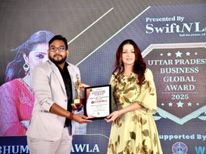 Proud Moment! Mr Akash Shrivastava is Receiving the Cybersecurity Excellence Award from Bhumika Chawla