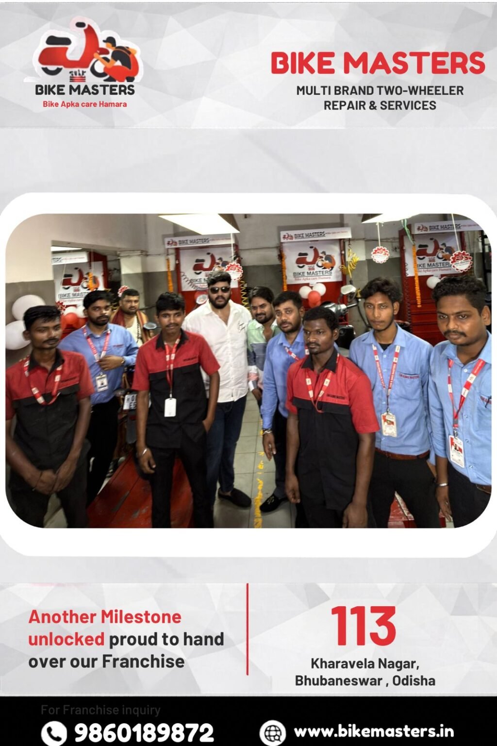 Bike Masters India Opens 113th Branch in Bhubaneswar | Bike Service Franchise India