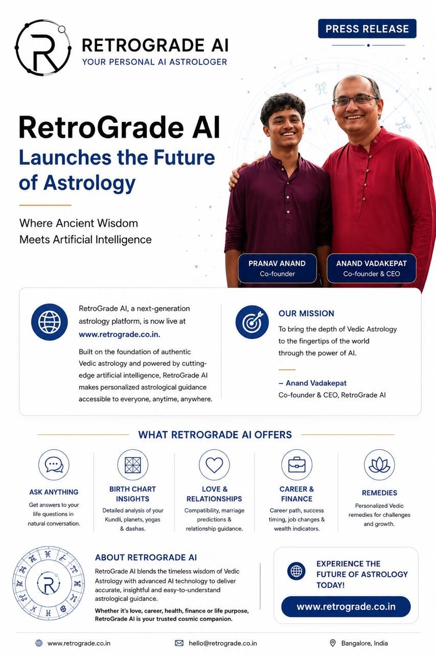Retrograde Launches AI Vedic Astrology Platform Built by Bangalore Student & Anand Vadakepat